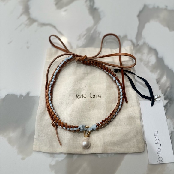 NWT Forte_Forte Scoobydoo Choker handmade blue leather authentic river pearl! - Picture 5 of 9